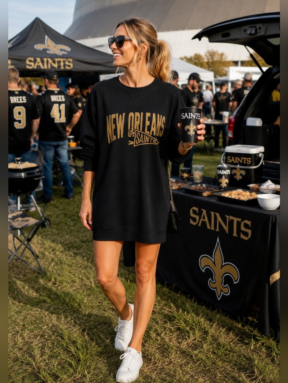 Junk Food New Orleans Saints Sweatshirt Dress in Black NFL Football Women's L